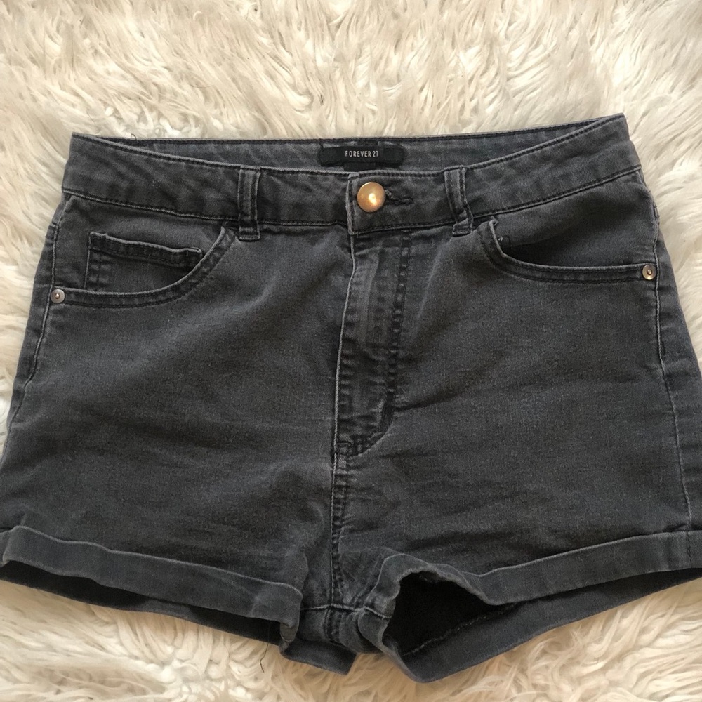 High waisted black denim stretchy shorts